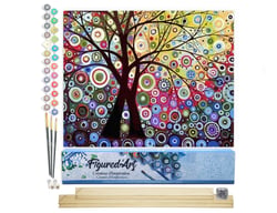 Peinture par Numéro Figured'Art - Arbre effet Vitrail - Kit de Loisir Créatif DIY Numéro d'Art Complet - 40x50cm toile roulée + châssis en bois à monter