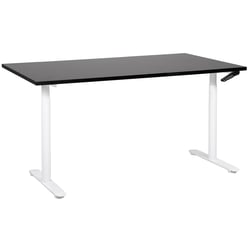 Bureau Réglable Manuellement Plateau Noir et Structure Acier Blanc 160 x 72 cm Hauteur Ajustable Assis Debout Pieds Ronds Design Moderne