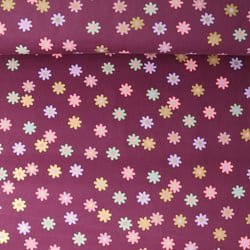 Tissu Jersey Bord Côte Yasmine fleurs Dorées sur fond Bordeaux