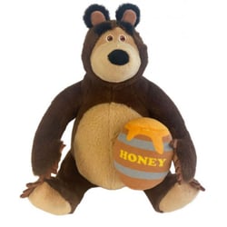 Peluche ours michka 27 cm avec le tonneau de miel - collection masha et michka - doudou enfant - NICOTOY