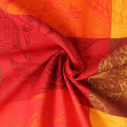 Tissu Jacquard Paloma damiers Jaune et Orange sur fond Rouge