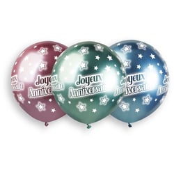 3 Ballons Joyeux Anniversaire Chromé Ø48cm