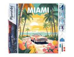 Diamond Painting Broderie Diamant Figured’Art 40x50cm toile entière roulée avec diamants carrés - Affiche de voyage Miami au coucher du soleil