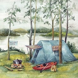 Lot de 4 serviettes en papier découpage collage 33 cm CAMPING TENTE N 301