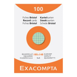 Étui de 100 fiches - bristol quadrillé 5x5 105x148mm - Couleurs assorties - x 10 - Exacompta