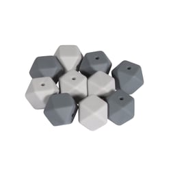 Perles en silicone Idéal attache tétine Hexagone 14mm 10 pièces - gris