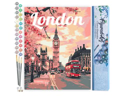 Peinture par Numéro Figured'Art - Affiche de voyage Londres en fleurs - Kit de Loisir Créatif DIY Numéro d'Art Complet - 40x50cm sans châssis en bois
