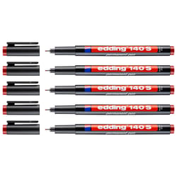 Lot de 5 marqueurs permanents - EDDING - Pointe super fine 0,3 mm - Rouge
