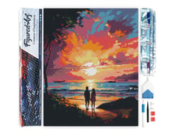 Diamond Painting Broderie Diamant Figured’Art 40x50cm toile entière roulée avec diamants carrés - Couple et coucher de soleil coloré