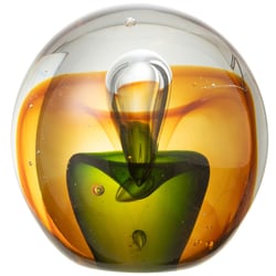 Presse-papier sulfure ambre et vert en verre 10 cm