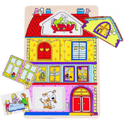 Puzzle en bois avec images cachees la maison 6 pieces - goki - puzzle a encastrer - 57602