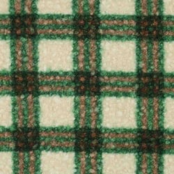 Tissu Fausse fourrure Bouclette Léo carreaux Verts sur fond Beige - Au mètre