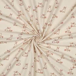 Tissu Jersey Coton imprimé Bio Lapins sur fond Ecru