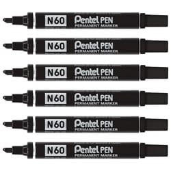 Lot de 6 marqueurs permanents - PENTEL N60 - Pointe biseautée 1,5 - 5,5 mm - Noir