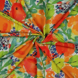 Tissu Viscose imprimé digital Oranges sur fond Blanc cassé