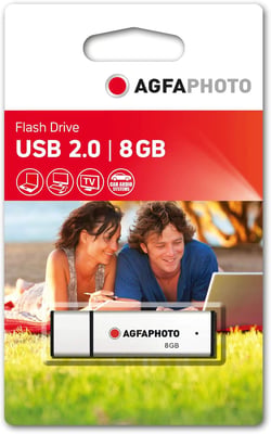 AGFAPHOTO Clé USB 2.0 8 Go - Vitesse de Lecture 15MB/s, Vitesse d'Écriture 5MB/s, Mémoire Flash, Connectivité USB, Modèle 8GB Drive, Spécial Bureautique - Gris