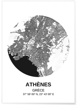 Affiche Carte Athènes | A3 : 29,7x42cm