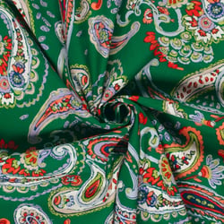 Tissu Coton stretch imprimé Paisley sur fond Vert