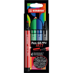Feutres dessin - STABILO Pen 68 Max - Pointe large - Arty - 4 couleurs