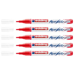 Lot de 5 marqueurs peinture acrylique pointe fine - EDDING - Rouge trafic - 1-2 mm