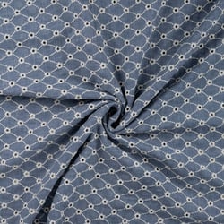 Tissu Gaze de Coton motifs brodés sur fond Bleu denim