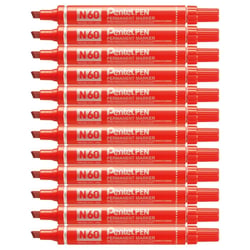 Lot de 12 marqueurs permanents - PENTEL - N60 - Pointe biseautée - Rouge