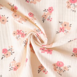 Tissu Double gaze de Coton Fleuris Molisa sur fond Ecru