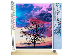 Peinture par Numéro Figured'Art - Arbre et couleurs du ciel - Kit de Loisir Créatif DIY Numéro d'Art Complet - 40x50cm toile roulée + châssis en bois à monter