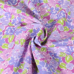 Tissu Viscose Digital Fleuris parme sur fond Blanc