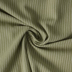 Tissu Polycoton  Hugo rayures Blanches 3mm sur fond Vert olive - Au mètre