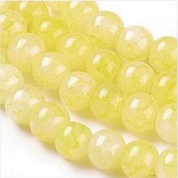 Fil de 97 perles ronde en verre craquelé fabrication bijoux 8 mm JAUNE