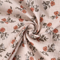 Tissu Double gaze de Coton Maëlysanne fleurs Oranges