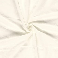 Tissu Viscose Lin chaine et trame Alice broderie fleurs sur fond Blanc cassé