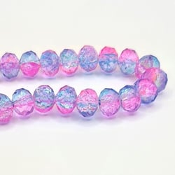 Fil de 70 perles en verre craquelé à facettes deux couleurs fabrication bijoux 8 mm BLEU ROSE