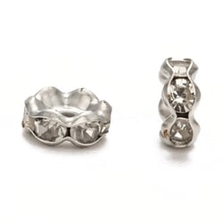 20 Perles d'espacement rondelles intercalaire bords ondulés strass transparent métal argenté 6 mm - grade A