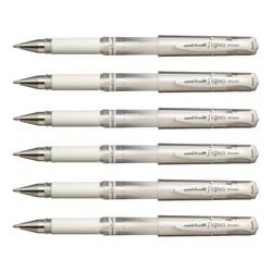 Lot de 6 rollers encre gel Uni-Ball Signo Broad UM153 avec grip, pointe large 1 mm, encre blanche