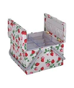 Boîte de Couture "Fraise" - Double ouverture - 25x25x17cm - Hobby gift Ecru