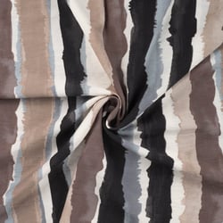 Tissu Viscose texturé Rayé noir et taupe sur fond Blanc