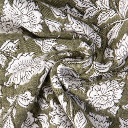Tissu Jacquard d'ameublement Suri grosses fleurs Blanc sur fond Vert olive
