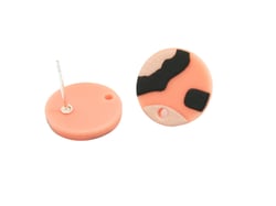 2 Paires boucles d'oreilles puce avec rond 15mm acrylique rose et noir