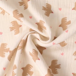 Tissu Double gaze de Coton Suzie oiseaux Camel sur fond Beige sable