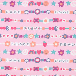 Tissu popeline de Coton  Peace sur fond Rose clair - Au mètre