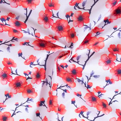 Tissu Coton imprimé Branches de cerisier sur fond Blanc