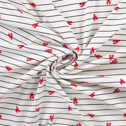 Tissu Jersey Coton imprimé Tom homards sur marinière sur fond Blanc