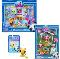 Bandai - Littlest Pet Shop - Pack Exclusif 2 Coffrets : Camping & Pets Got Talent (5 Figurines et 9 Accessoires) + 1 Figurine Supplémentaire (Petit Chat Jaune) - Licence Officielle - Mini Figurines