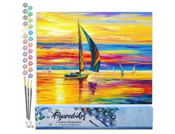 Peinture par Numéro Figured'Art - Bord de Mer et Lumières du coucher de Soleil - Kit de Loisir Créatif Numéro d'Art - 40x50cm sans châssis en bois