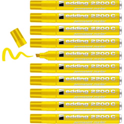 Lot de 10 Marqueurs permanents pointe biseautée 1-5 mm - EDDING - Jaune - Corps aluminium