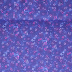 Tissu Coton imprimé  fleurs Liora sur fond Bleu - Au mètre