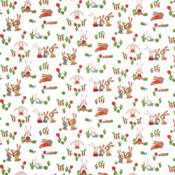 Tissu Coton imprimé Lapin Bunnie sur fond Blanc - Au mètre