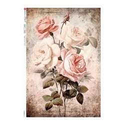 1 feuille de papier de riz 22.5 x 32 cm découpage collage Paper Designs BOUQUET DE ROSES VINTAGE 0411